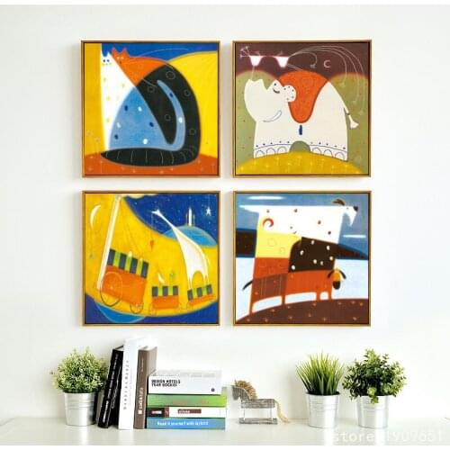 No frame cartoon animal elephant cat cow canvas printings oil painting printed on cotton kid room wall art decoration picture