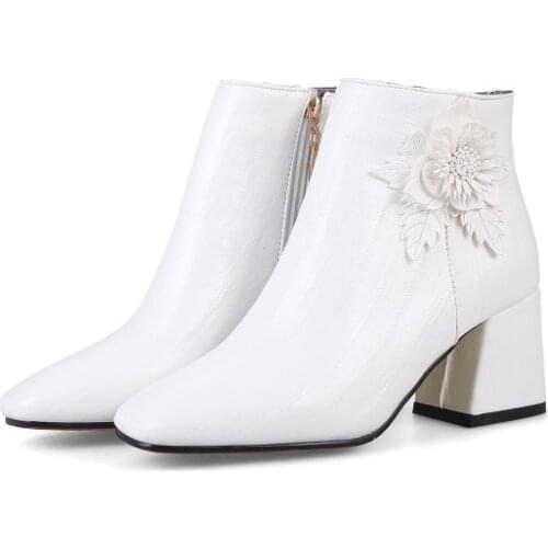 Big Size 9 10 17 boots women shoes ankle boots for women ladies boots Flower square head side zipper