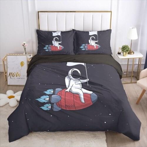 3D Black Bedding Sets Duvet Cover Set Blanket/Quilt/Comforter Cases Pillow case Spaceman Design King Queen size Bed Linen