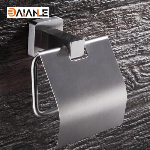 Stainless steel Cover Toilet Paper Holder Brushed Roll Paper Hanger with Cover Modern Bathroom Product Wall Mount
