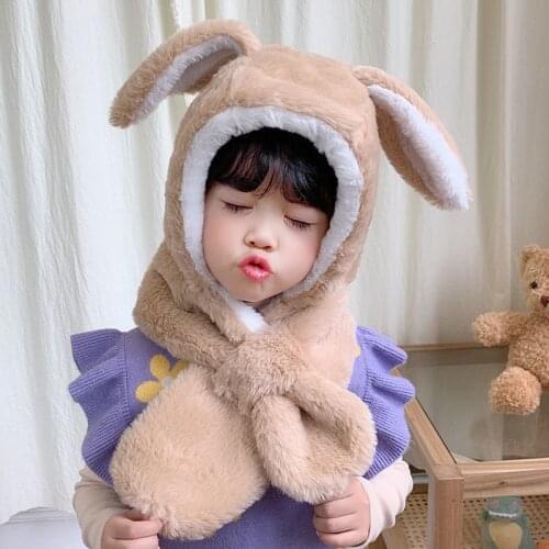 Kids Plush Rabbit Ears Winter Hat Adjustable Scarf Thick Earflaps Beanie Protect Face Neck Beanies Comfotable Cute Rabbit Hat