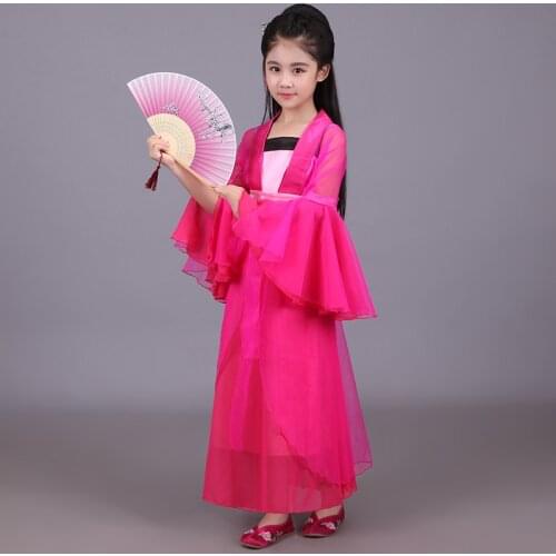 Children Traditional Ancient Chinese Folk Hanfu Dance Costumes Tang Dynasty Fairy Princess Dress Classical Cosplay Clothing