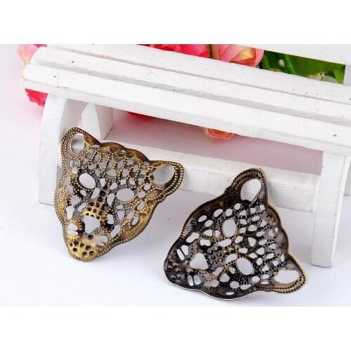 Free shipping Retail 10Pcs Bronze Tone Leopard Head Filigree Wraps Connectors Metal Crafts Decoration DIY Findings 40x38mm F0345