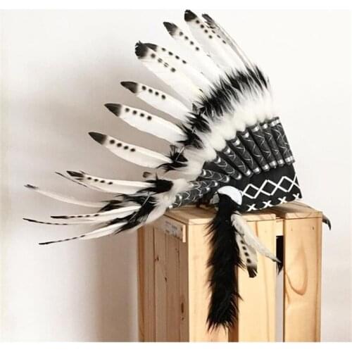 Indian Style Feather Headdress Hat Halloween Decoration Headwear Garland For Baby Girl Boys Party Photo Props Villus Chiefs Cap