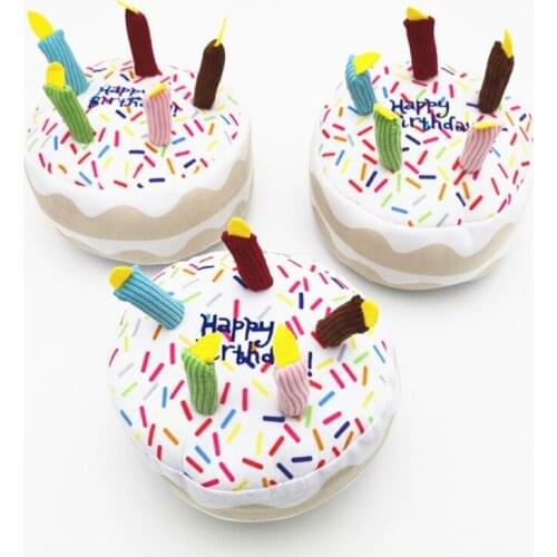 Bite-resistant Dog Toys Birthday Cake Toy Plush Puppy Vocal Toy Squeaky Chew Toy for Small Large Dogs Pets Supplies