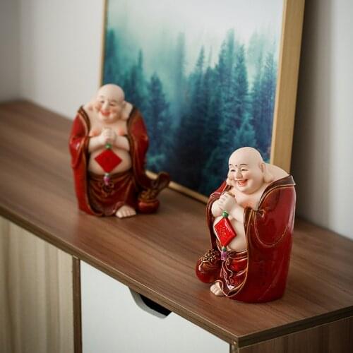 Chinese Ceramic Lucky Maitreya Laughing Buddha Zen Statue Handmade sculpture High-end home living room office decoration statue
