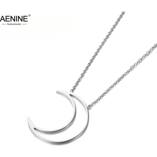 AENINE Classic Hollow Moon Pendant Necklaces Jewelry Titanium Steel Chokers Necklace For Valentines Day Colare AN17056