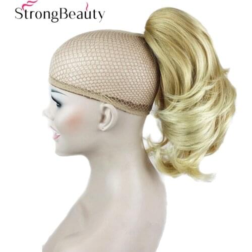 Strong Beauty Synthetic Short Wavy Blonde Black Ponytail Clip in/on Hair Piece Claw Clip Pony Tail For Hair Extensions
