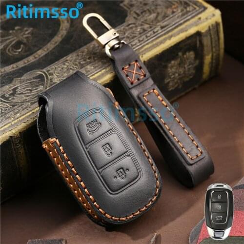 Handmade Leather Car Key Case Key Cover For Hyundai i30 Ix35 KONA Encino Solaris Azera Grandeur Ig Accent Santa Fe Palisade
