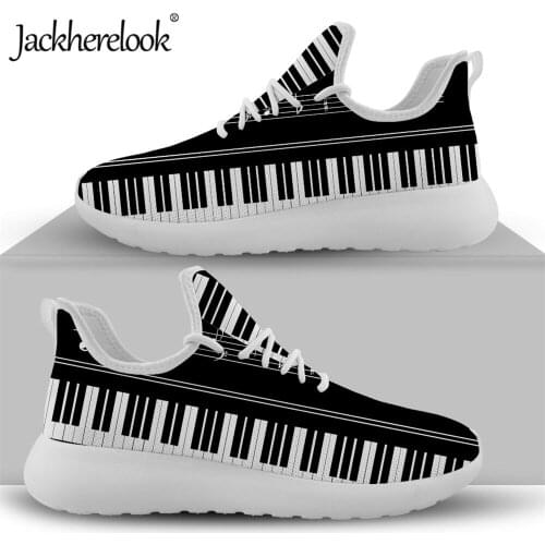 Jackherelook Music Note Keyboard Print Women Mesh Sneakers Summer Spring Flats Shoes Casual Lace Up Footwear Zapatillas Mujer