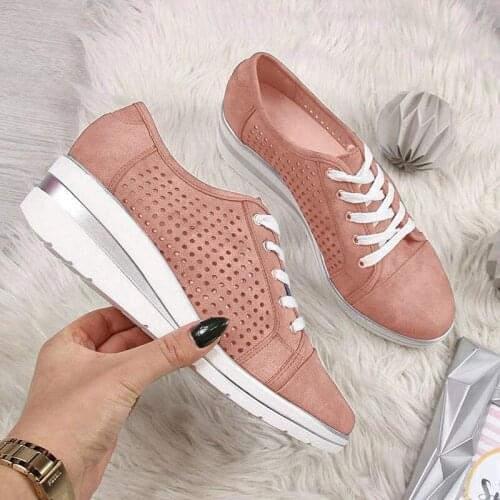 Autumn Women Flats Shoes Female Hollow Breathable Mesh Casual For Ladies Slip On Loafers Lace Up Wedge Beach women shoes