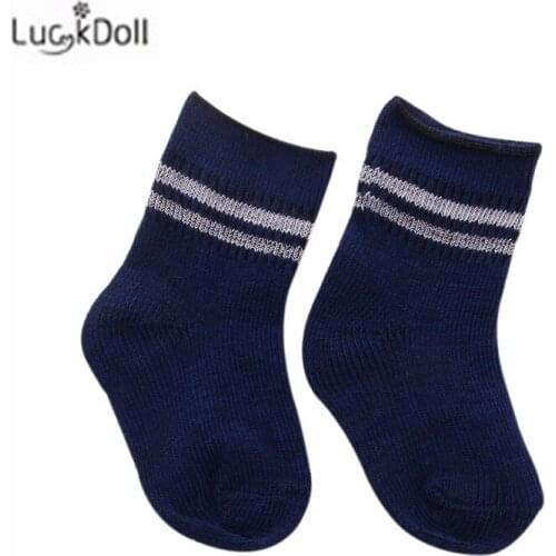 LUCKDOLL Fashion New White Striped Stocking Socks for 18" Dolls or 43cm Doll Accessories