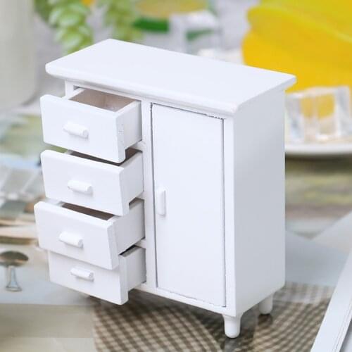New Arrival 1:12 Dollhouse Miniature White Wooden Cabinet Doll House Handcrafted Furniture Model Decor miniatures Mini Cabinet