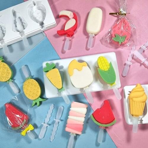 New Fruit Ice Cream Mold Silicone Popsicle Mold Reusable Popsicle Mould With Lids And Sticks