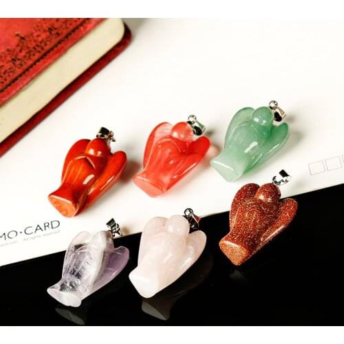 1pc colourful Lovely angel pendant necklace mineral healing crystals jewelry rose quartz meditation holiday party DIY gift