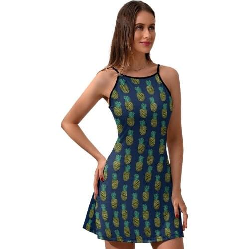 Pineapple Dress Suspender Spandex Female Dresses Daily Hot Aesthetic Pattern One-Piece Dress