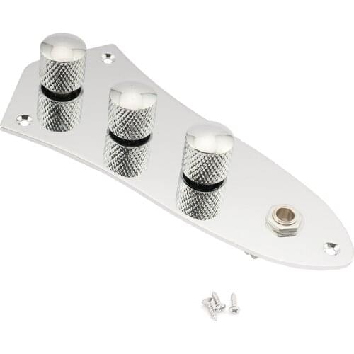 Musiclily Loaded Prewired Jazz Bass Control Plate for J Bass Style Guitar, Chrome