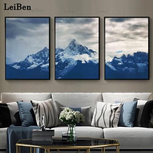 Modern Nordic Wall Art Canvas Painting Snow Mountain Sky Cloud Scenery Poster and Prints Wall Pictures for Living Room Decor