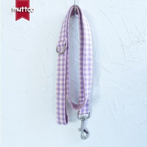 MUTTCO unique design fashionable bow tie handmade dog leash PINK VIOLET PLAID dog leash 5 sizes UDL101