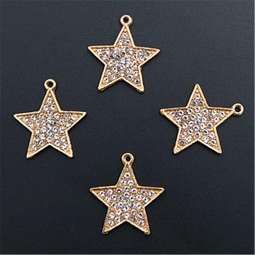 WKOUD 6pcs kc gold handmade rhinestone 3D five-pointed star charm fashion necklace bracelet DIY metal jewelry alloy pendants
