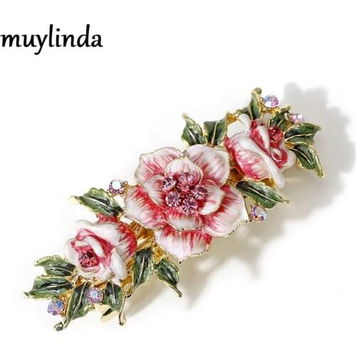 Muylinda Enamel Flower Chinese Hair Clip Jewelry Vintage Rose Rhinestone Hair Pin Barrettes Women Banquet Hair Accessories