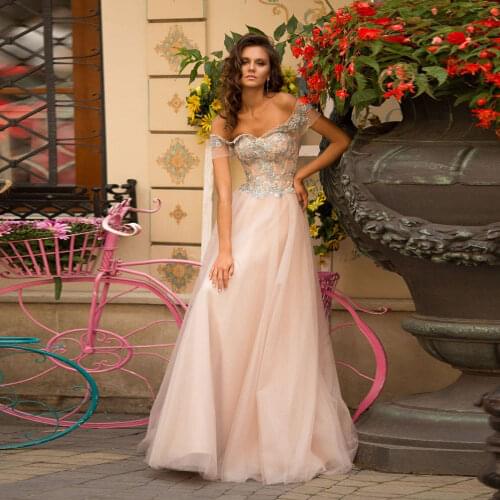 Sweetheart A-line Pink Floor length Sweep/Brush Applique Button Fashion 2021 Off-the-shoulderEvening Dresses