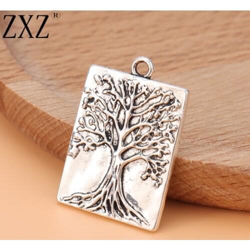 ZXZ 10pcs Rectangle Tree Charms Pendant for Necklace Jewelry Making Findings 32x22mm