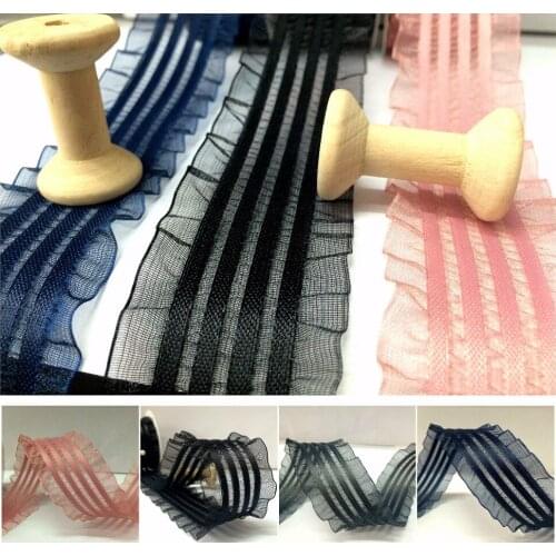 100Yards 40mm Blue Ruffled Organza Lace Ribbon Headwear Hair Bow Materials DIY Sewing Accessory Gift Wrapping Decoration Ribbons