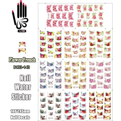11 Sheets/Lot Nail B133-143 Mixed Flower French Nail Art Water Transfer Sticker Decal For Nail Art(11 DESIGNS IN 1)