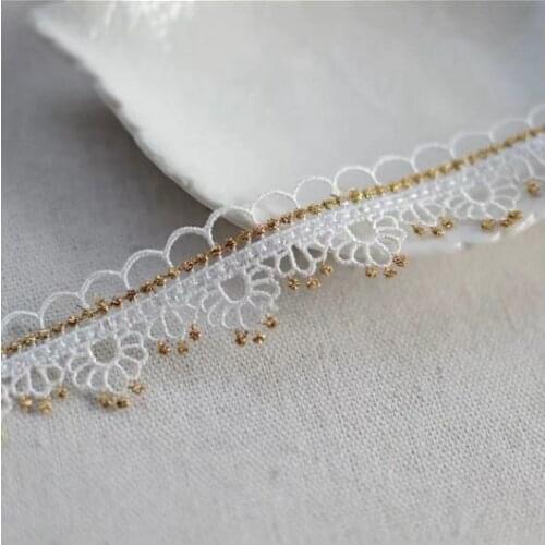 2 Meters Lace Ribbon Gold with White Lace Craft DIY Embroidered Lace Trim Fabric For Sewing Decoration 2.3cm Width