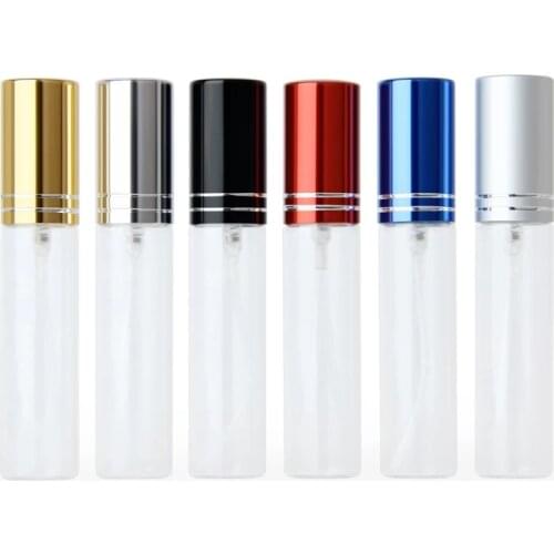 20pcs 5ml 10ml 15ml Clear Glass Atomizer Bottle Refillable Colorfull Aluminum cap Spray Perfume Bottle Travel Bottles Container
