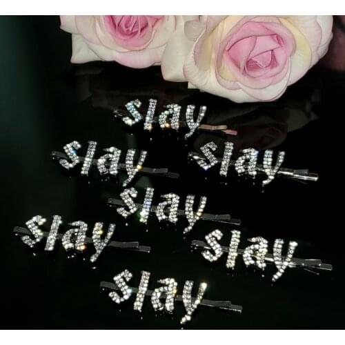 2020 New Arrival Word Hairclip "Slay" Rhinestone Gothic Letters Hair Clips Hair Pins Hairgrips Luxury Hair Accessories WHOLESALE