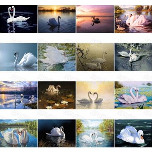 Diy Diamond Painting Animals World Natural Creature Birds Duck Family Noble Wild White Swan Paired White Swan Poster