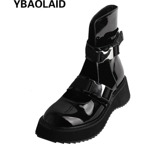 Round Head Belt Buckle Hollow Thick-soled Ankle Boots Casual Retro Motorcycle Boots Solid Color Sponge Cake with Martin Boots