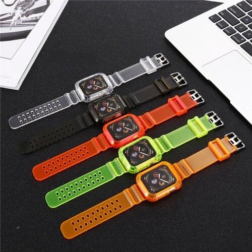Case+Strap For Apple Watch Band 44mm 40mm 42mm/38mm Accessories Soft Silicone Transparent Bracelet iWatch band series 5 4 3 6 SE