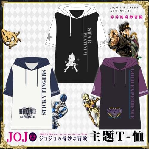 Jojos Bizarre Adventure Cos Bruno Bucciarati/giorno Giovanna/kujo Jotaro Anime Student Men T-shirt Summer Hooded Short Sleeves