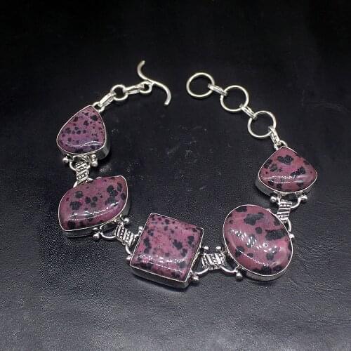 Gemstonefactory Jewelry Big Promotion Single Unique 925 Silver Origin Dalmatian Jasper Lady Women Charm Bracelet 21cm 20213314