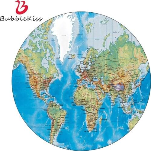 Bubble Kiss Modern Round Carpet The World Abstract Map Pattern Carpet For Living Room Foldable Kids Room Non-Slip Play Floor Mat