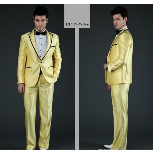 JELTONEWIN Classic Yellow Satin Groomsmen Wear Groom Tuxedos Men Suits For Wedding Party Best Man Blazer 2 Pieces Costume Homme