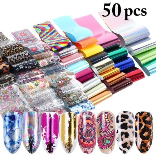 Kapmore 50 Sheets Nail Sticker Creative Retro Assorted Nail Art Decal Nail Art Decor Leopard Flower Print Nail Art Sticker
