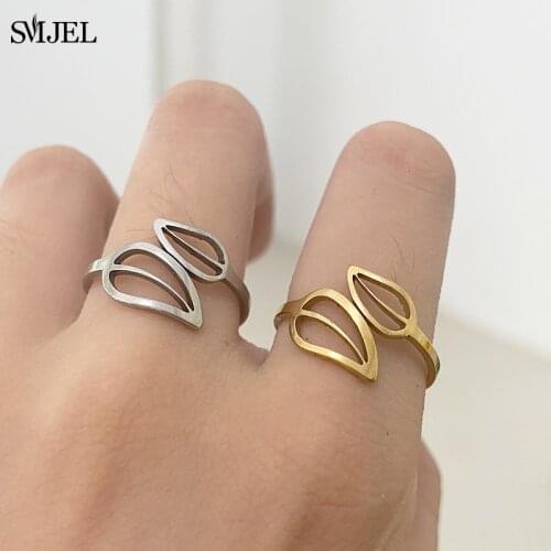 Elegant Olive Tree Branch Leaves Open Ring for Women Wedding Stainless Steel Double Leaf Knuckle Rings Jewelry Christmas Gift