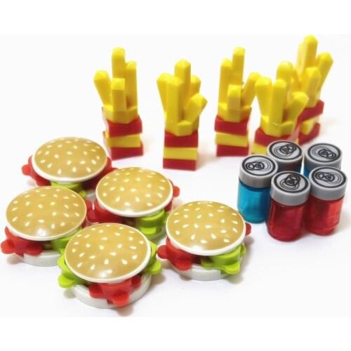 Hamburger Building Blocks Fast Food Compatible Mini City Bricks MOC Shop Juguetes Bloques Chips Dessert Drinks Toys for Children