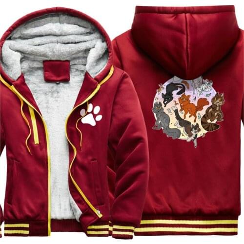 Many Cats Print Mens Thicken Jackets Keep Warm Hip Hop Coats And Hooded Korean Style Tops Harajuku Keep Warm Moletom Masculino