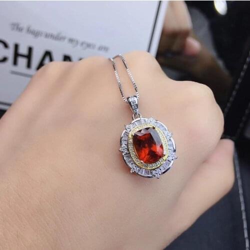 Best Wedding Gift 100% Natural and Real vivid orange necklace pendant 925 silver Fine jewelry Pendant