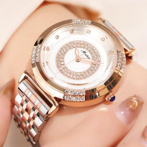 MEIBIN Rose Gold Women Wrist Watch 2020 Top Brand Diamond Rhinestone Ladies Wristwatch Watches For Women Gift For Women Creative