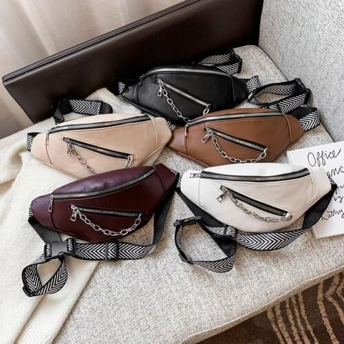Fashion Stone Pattern PU Leather Chest Bag Women Casual Chain Shoulder Fanny Phone Purse Small Messenger Crossbody Bags