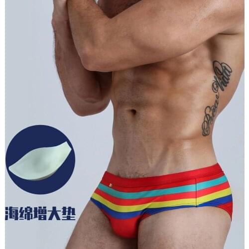 Cross-border Printed Swimwear Men Rainbow Stripes Men Swimwear Sexy Briefs Swimming Trunks For Bathing Sports Man Swimwear Short