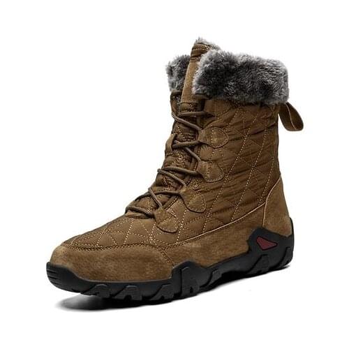 MEN Winter Waterproof Hiking Trekking Boots MENS Wearable Plush Liner Leather Snow Boot s Non-slip Snow Shoes For-30C Big Size