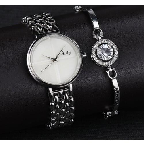 Aishy bracelet watch set No number Cross dial Women Watch and 2020 Simple Ladies Quartz Watch Wristwatch Gift for Lady