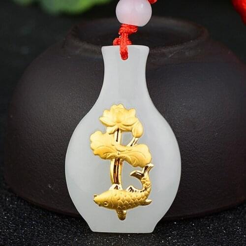Nartual 3D 4D Gold Jade Pendants Women 2019 Fashion Hetian jade Necklace Female Fine Jewelry